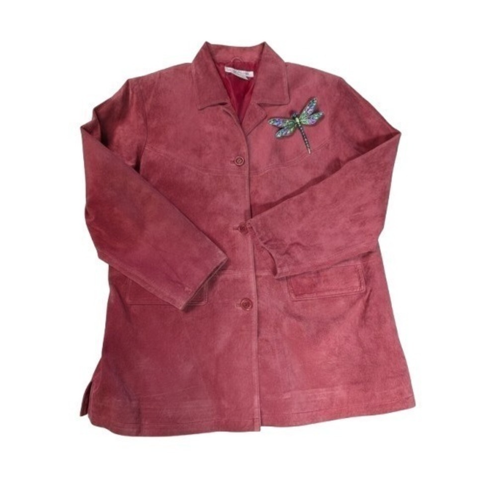 Jessica Holbrook Red Suede Barn Jacket Large Washable Leather Utility Coat 90s